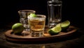 Fresh tequila cocktail with lime slice on rustic wooden bar generated by AI Royalty Free Stock Photo