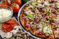 Fresh Thin Crust Supreme Pizza Royalty Free Stock Photo