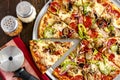 Fresh Thin Crust Supreme Pizza Royalty Free Stock Photo