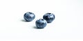 Fresh three blueberries isolated on white background closeup