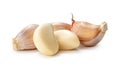 Fresh three garlic cloves in stack isolated on white background with clipping path Royalty Free Stock Photo