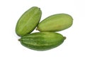 Fresh three green colored pointed gourd stacked on a white background