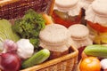 Fresh,tinned vegetables in a wattled box