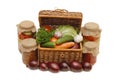 Fresh,tinned vegetables in a wattled box