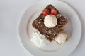 Fresh Toast with chocolate spread on a white plate with icescream