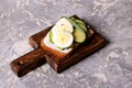 Fresh toast sandwiches with egg, cucumber and soft cheese