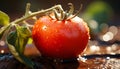 Fresh tomato drop on wet leaf, nature healthy gourmet refreshment generated by AI Royalty Free Stock Photo