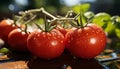 Fresh tomato drop on wet leaf, nature healthy gourmet salad generated by AI Royalty Free Stock Photo