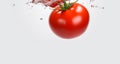 Fresh tomato falling into water with splash on white background. 3d illustration