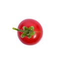 Fresh tomato with green leaves isolated on white background, top