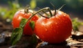 Fresh tomato, healthy vegetable, organic food, ripe drop, wet leaf generated by AI Royalty Free Stock Photo