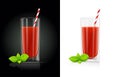 Fresh tomato juice glass with pipe