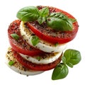 Fresh tomato and mozzarella slices layered with basil leaves on transparent background Royalty Free Stock Photo