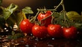 Fresh tomato, nature healthy, organic, ripe, wet, green gourmet meal generated by AI Royalty Free Stock Photo