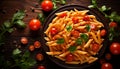 Fresh tomato pasta, a healthy homemade Italian vegetarian meal generated by AI Royalty Free Stock Photo