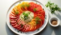 Fresh tomato salad, a healthy gourmet lunch on a plate generative AI