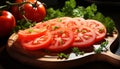 Fresh tomato salad on wooden cutting board, healthy and organic generated by AI Royalty Free Stock Photo