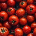 Fresh tomato seamless background, dorned with glistening droplets of water. Royalty Free Stock Photo