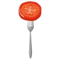 fresh tomato slice in fork Royalty Free Stock Photo