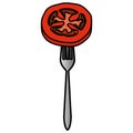 fresh tomato slice in fork Royalty Free Stock Photo