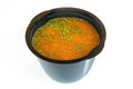 Fresh tomato soup was seasoned with finely chopped, dried parsley