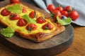 Fresh tomato tart, puff pastry topped with ricotta, cheese and cherry tomatoes Royalty Free Stock Photo