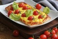 Fresh tomato tart, puff pastry topped with ricotta, cheese and cherry tomatoes Royalty Free Stock Photo