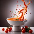 Fresh tomato vegetable soup with liquid splash effect Royalty Free Stock Photo