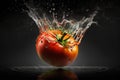 Fresh tomato with water splash isolated on black background. 3d illustration Royalty Free Stock Photo