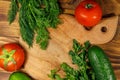 Fresh tomatoes, cucumbers, parsley and dill Royalty Free Stock Photo