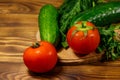 Fresh tomatoes, cucumbers, parsley and dill Royalty Free Stock Photo