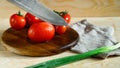 Tomatoes knife kitchen board Royalty Free Stock Photo