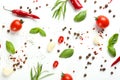 Fresh tomatoes, herbs and spices on white background Royalty Free Stock Photo