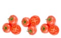 Fresh tomatoes isolated on white background. Panoramic collage. Wide photo with free space for text Royalty Free Stock Photo