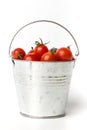 Fresh tomatoes in a pail on white background Royalty Free Stock Photo