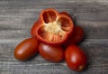 Fresh tomatoes and red pepper vegetable on wood table Royalty Free Stock Photo