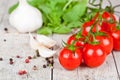 Fresh tomatoes, rucola, garlic and peppercorns