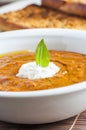 fresh tomatoes soup with basil leaves on top Royalty Free Stock Photo