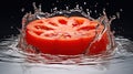 Fresh tomatoes in water splash on black background. Healthy food concept. Royalty Free Stock Photo