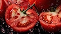 Fresh tomatoes in water splash on black background. Healthy food concept. Royalty Free Stock Photo