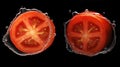 Fresh tomatoes in water splash on black background. Healthy food concept. Royalty Free Stock Photo