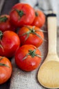 Fresh tomatoes on wooden table