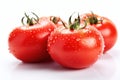 Fresh tomatos with water droplets isolated on white background. Generative Ai
