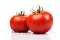Fresh tomatos with water droplets isolated on white background. Generative Ai