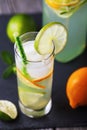 Fresh tonic with lemon and lime in a transparent glass