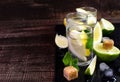 Fresh tonic water in the glass. With lemon, mint and lime. Royalty Free Stock Photo
