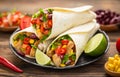 Fresh tortilla wraps with chicken meat and vegetables