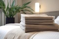 Fresh Towels Arranged On Hotel Room Bed Royalty Free Stock Photo