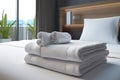 Fresh Towels Arranged On Hotel Room Bed Royalty Free Stock Photo