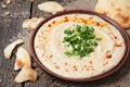Fresh traditional hummus Hebrew lunch with Royalty Free Stock Photo